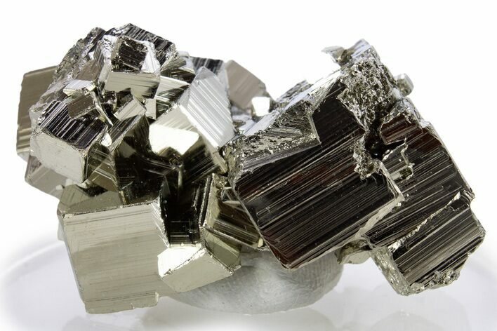 Gleaming Striated Cubic Pyrite Cluster - Peru #341535